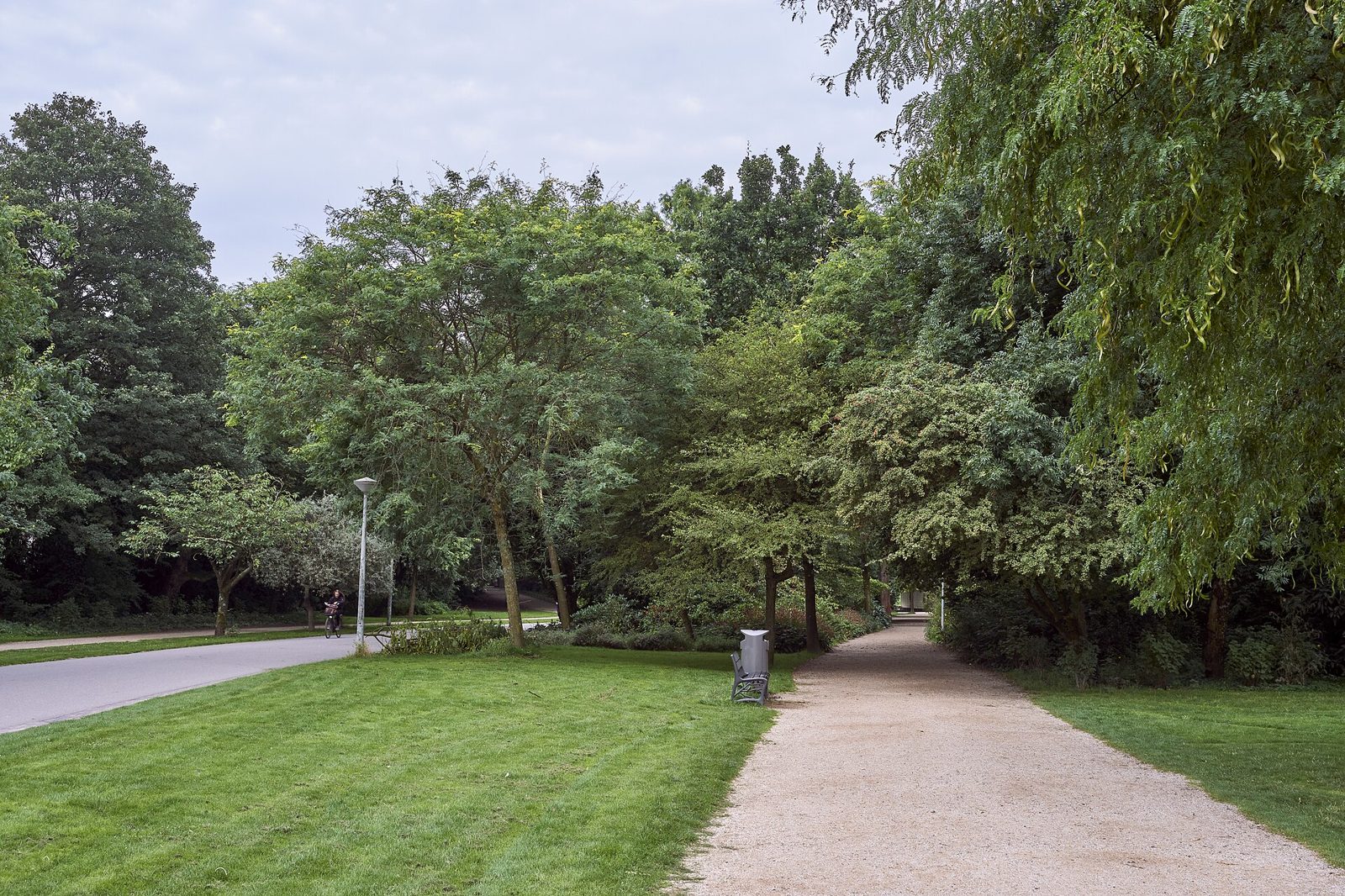 Lawn and path in Vondelpark, a free picnic spot for Amsterdam on a budget